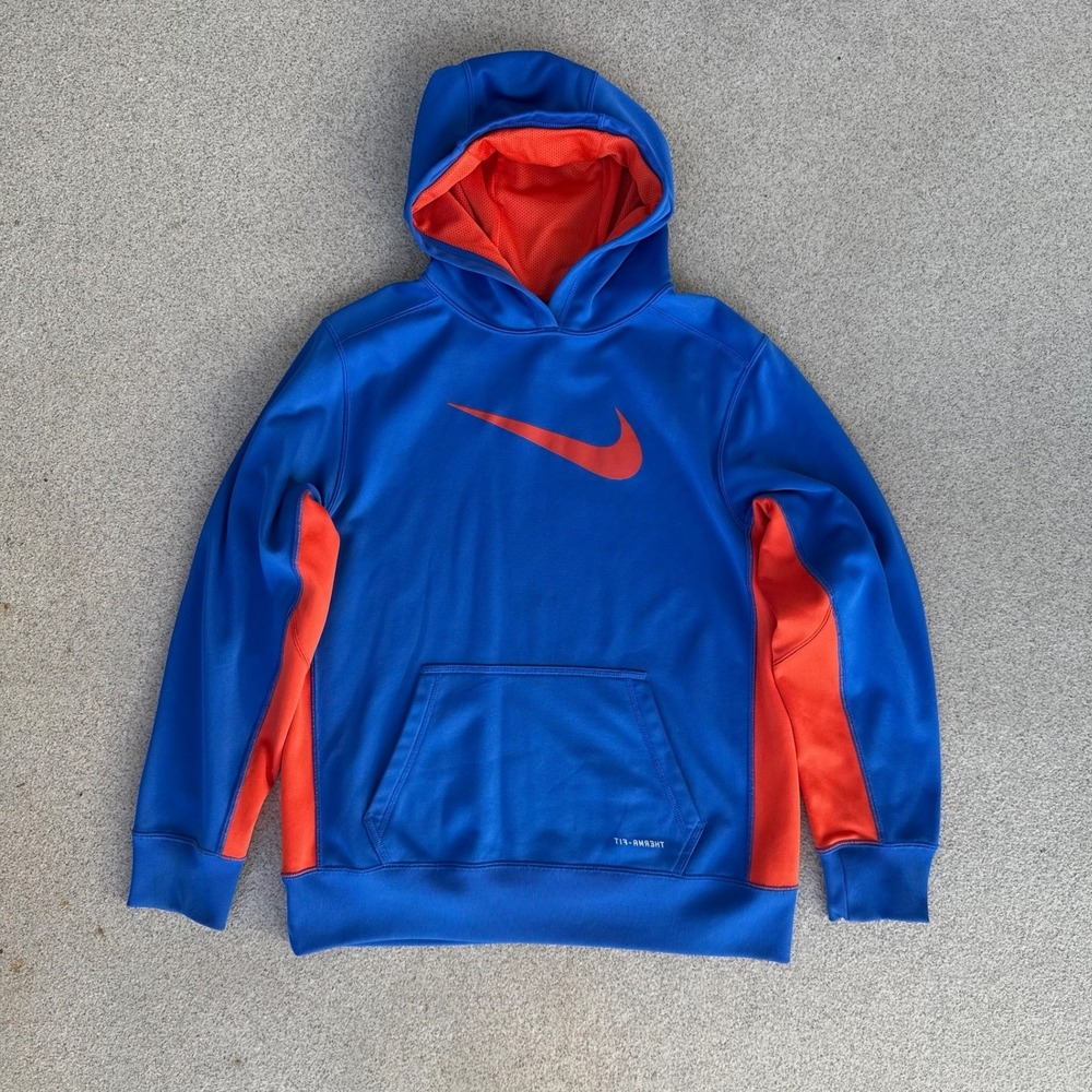 Nike Therma-FIT Mens XL Hoodie - Blue Orange Swoosh Pullover